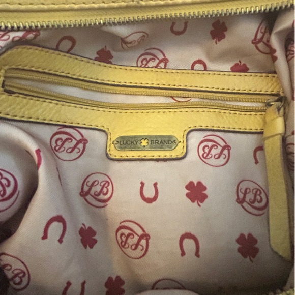 Well loved Lucky Brand 100% leather boho bag.  Large!  Yellow/distressed - Picture 8 of 15